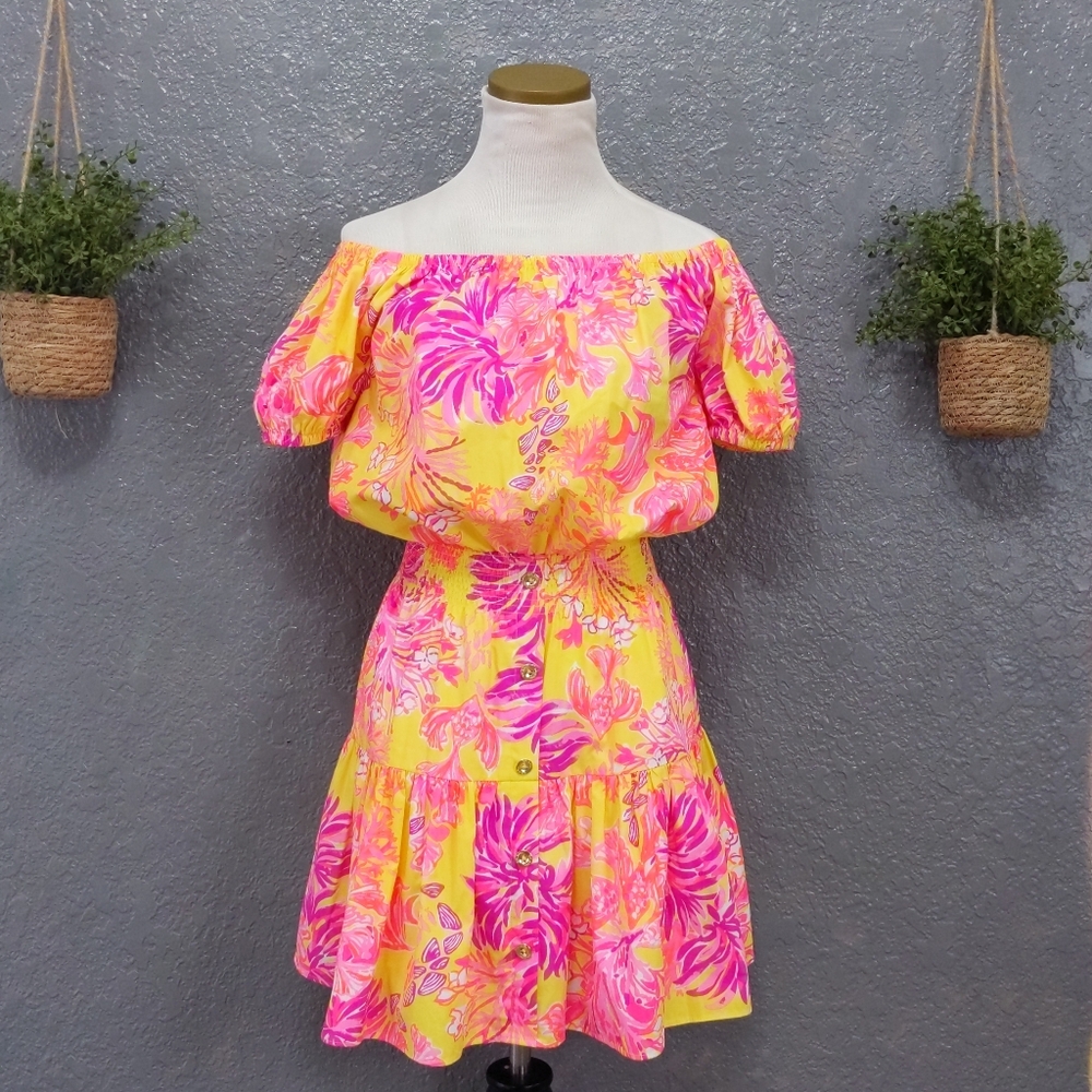 Lilly Pulitzer Calla Yellow Pink Jesiba Romper Midi Dress XS